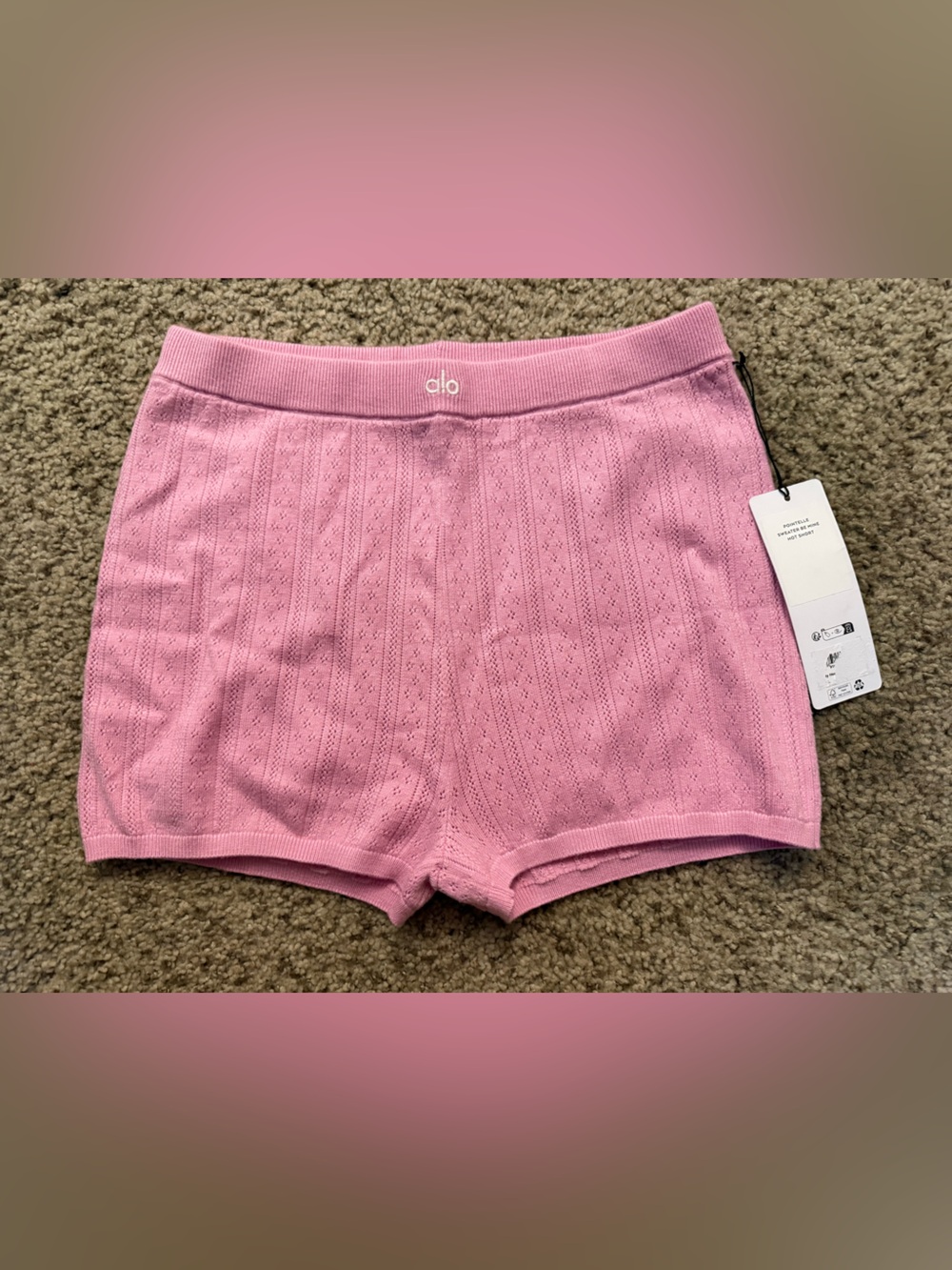 ALO Yoga Pointelle sweater be mine hot shorts candy heart pink large NWT